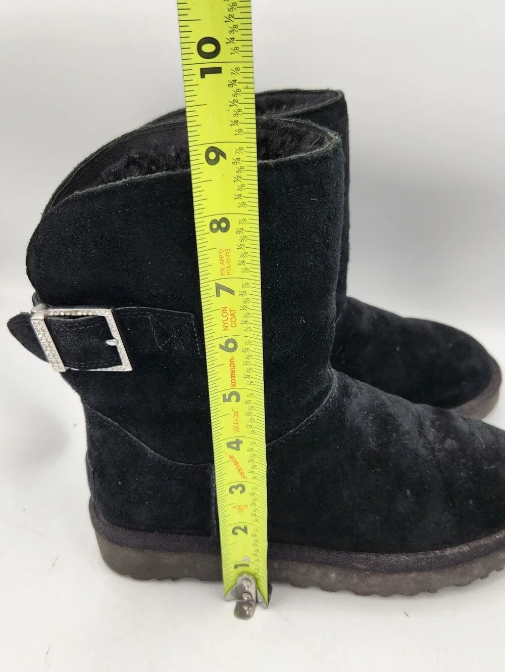 UGG Remora Crystal Bucklet Mid Calf Boot Black Womens 6 Suede Sheepskin Wool